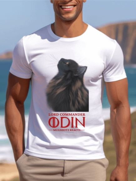 Lord Commander Odin Cat T-Shirt – Mugshotz Reacts Fan Merch Featuring Stef’s Regal Black Cat product image (3)