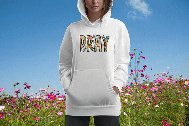 Boho PRAY Graphic Sweatshirt with Flowers product image (21)