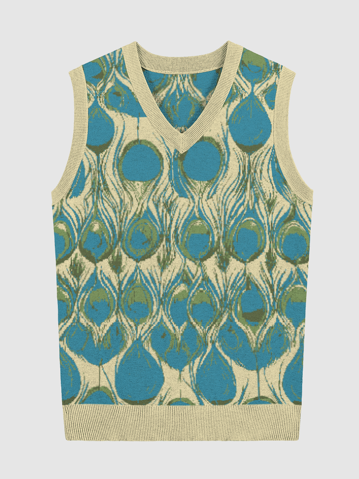 Peacock Feathers Knitted V-Neck Vest (Exclusive) product image (4)