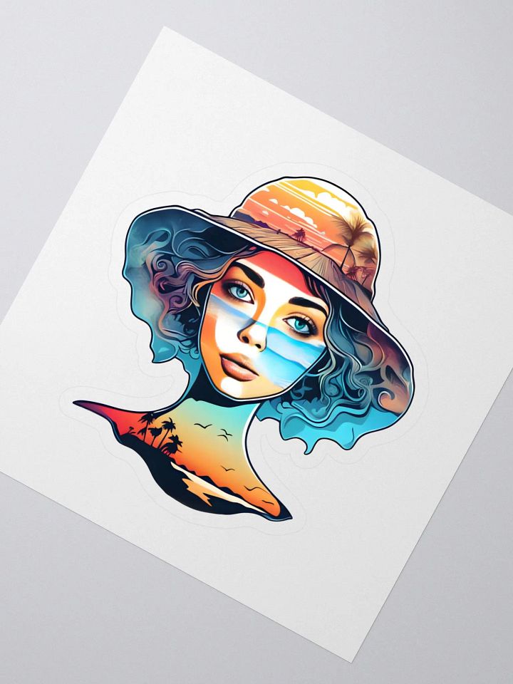 Girl with Sunhat and Sunset Beach Scene Sticker product image (2)
