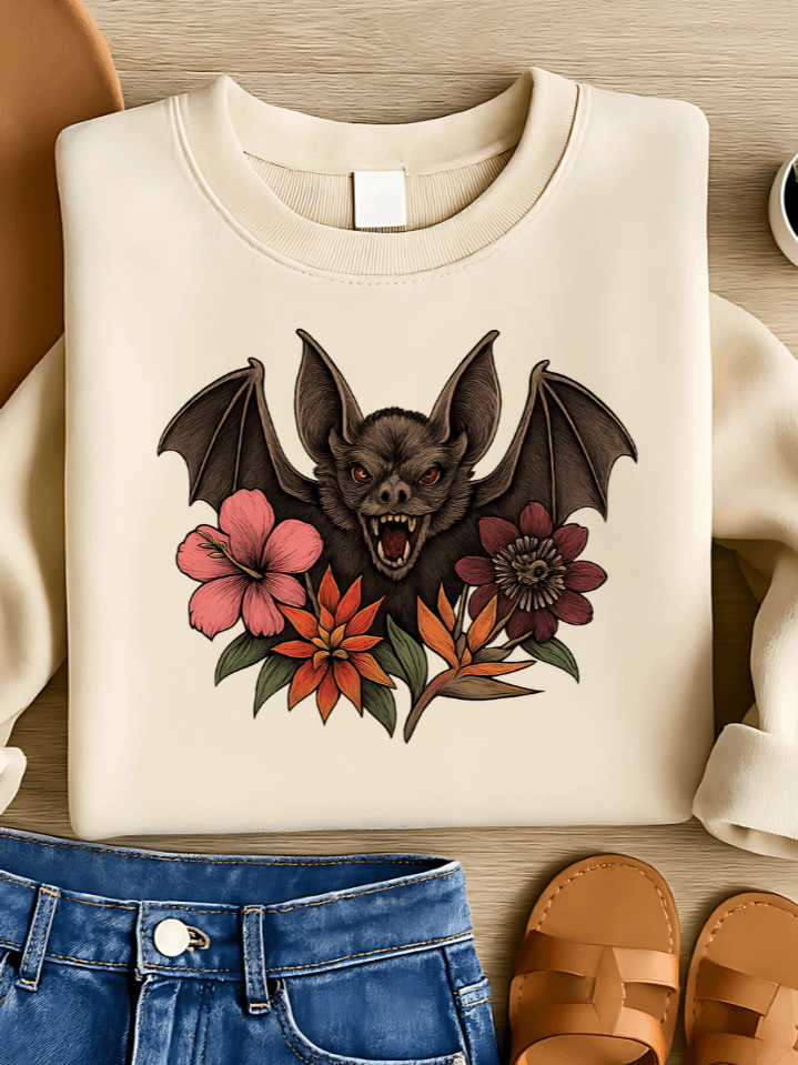 Floral Vampire Bat Sublimation PNG – Dark Halloween T-Shirt Design – Creepy & Elegant – 300 DPI Instant Digital Download product image (1)