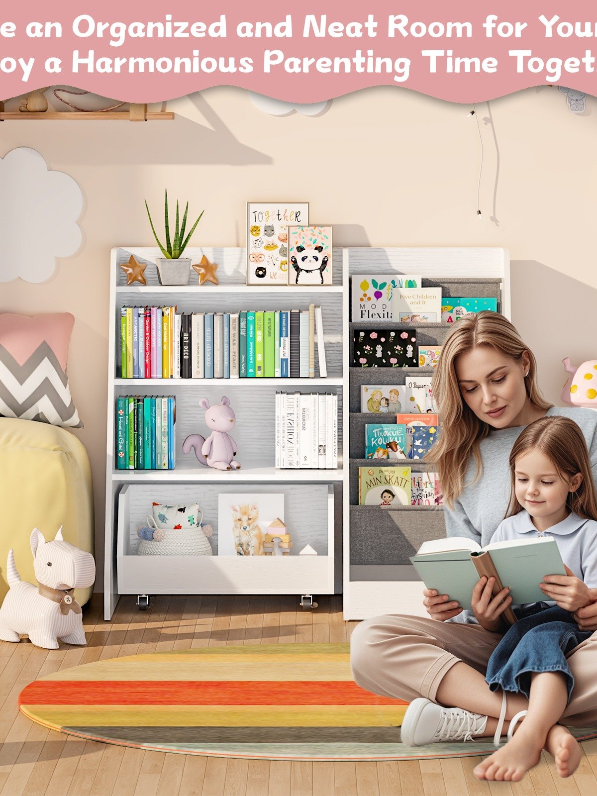 4-Tier Kids Bookshelf and Toy Storage, Book Shelf for Kids Rooms, Wooden bookcase for Toddler Children Baby in Nursery Playroom Living Room - Idea Gifts for Boys and Girls (White) product image (9)