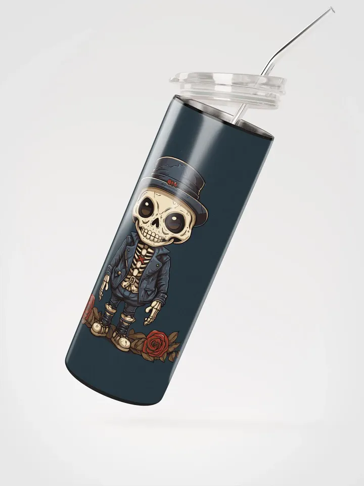 Gothic Valentine's Stainless Steel Tumbler: Skeleton & Roses product image (2)