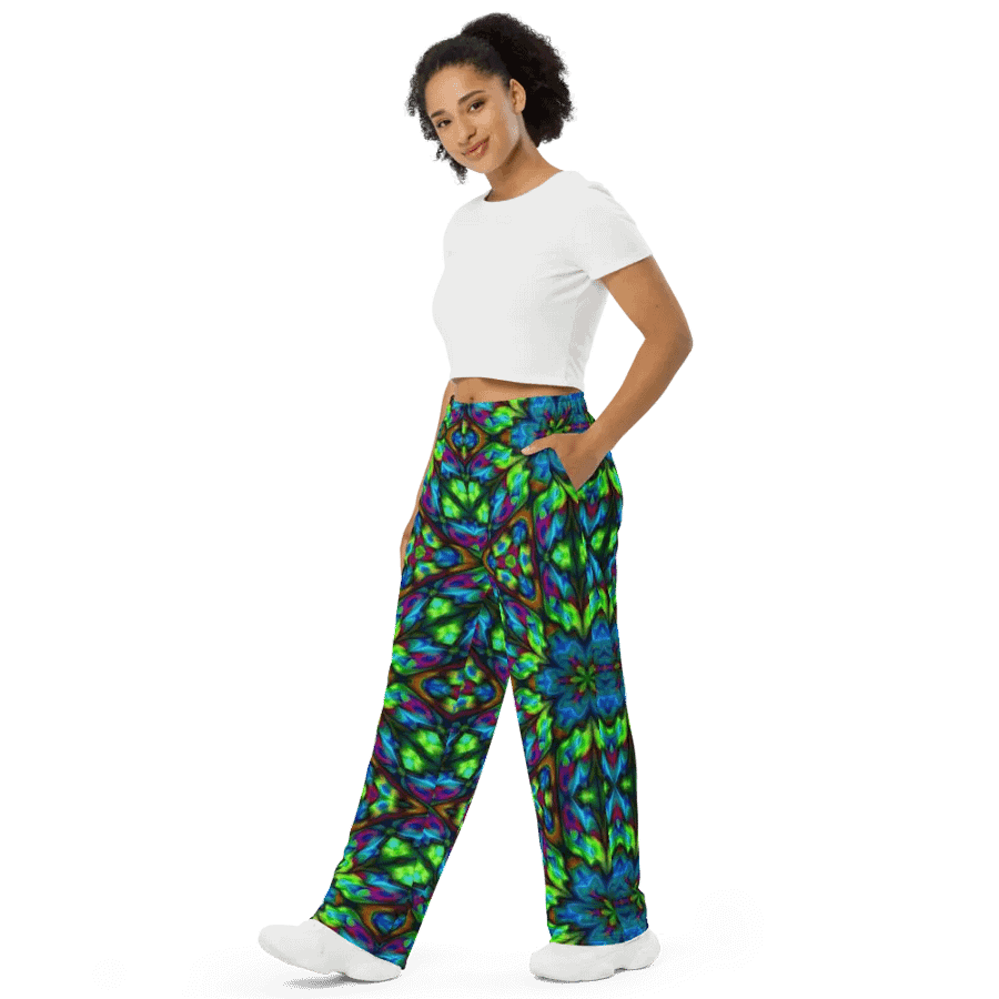 Green Blue Geometric Kaleidoscope Wideleg Pants product image (4)