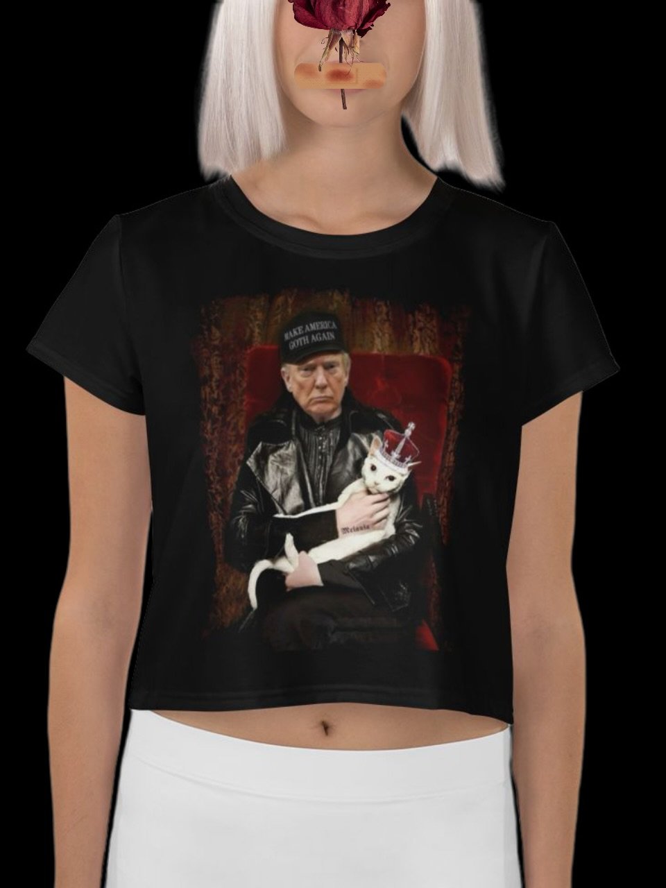 Trump Goth Cropped Tshirt - 'Make America Goth Again' Design with White Cat Queen product image (1)