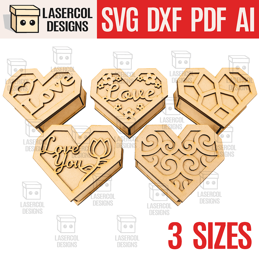 Heart Shaped Boxes Bundle - Laser Cut Files product image (4)