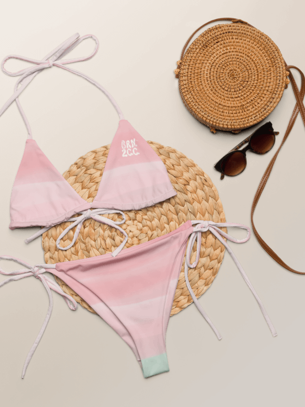 Pastel Pink Stripes String Bikini Set – BOURNE to Cape Cod™ | White Logos product image (5)