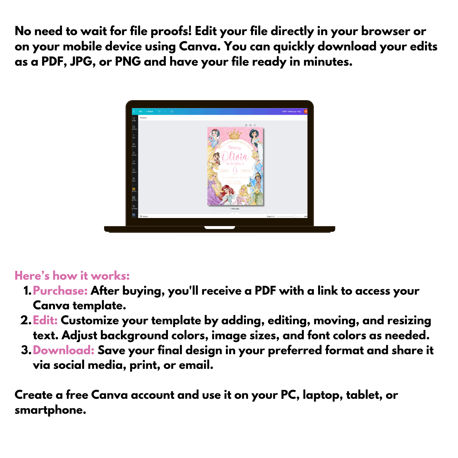 Princess Birthday Invitation – Editable Canva Template product image (6)