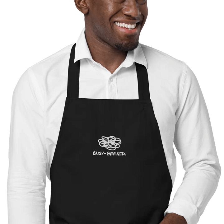 BUSY-BRAINED (white) embroidered organic cotton apron product image (1)