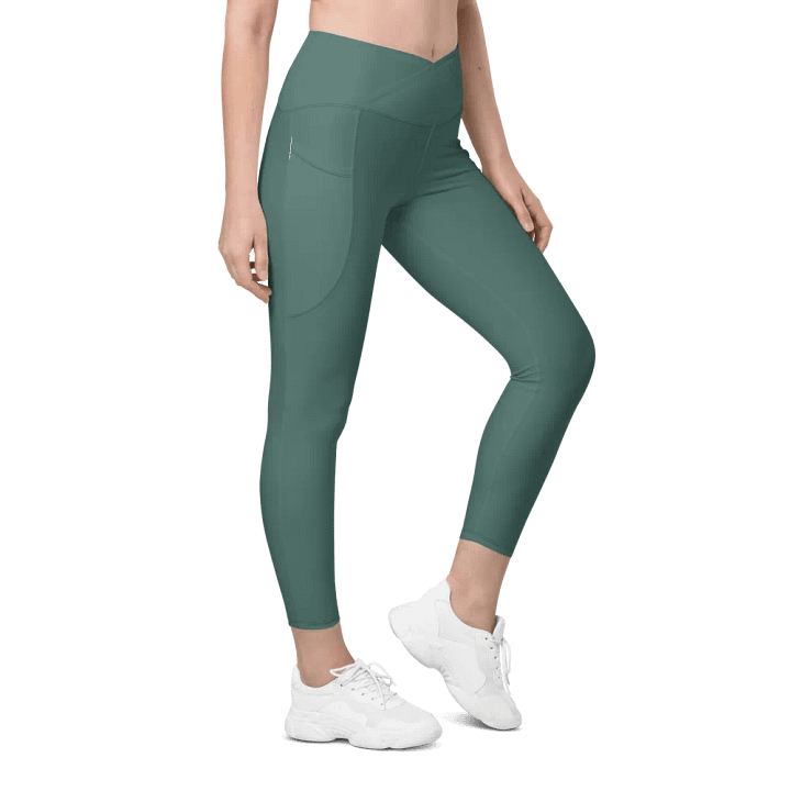Plain Medium Dark Green Soft Summer Women's High Waisted Premium Crossover Leggings with Pockets by Treasure Pie product image (1)