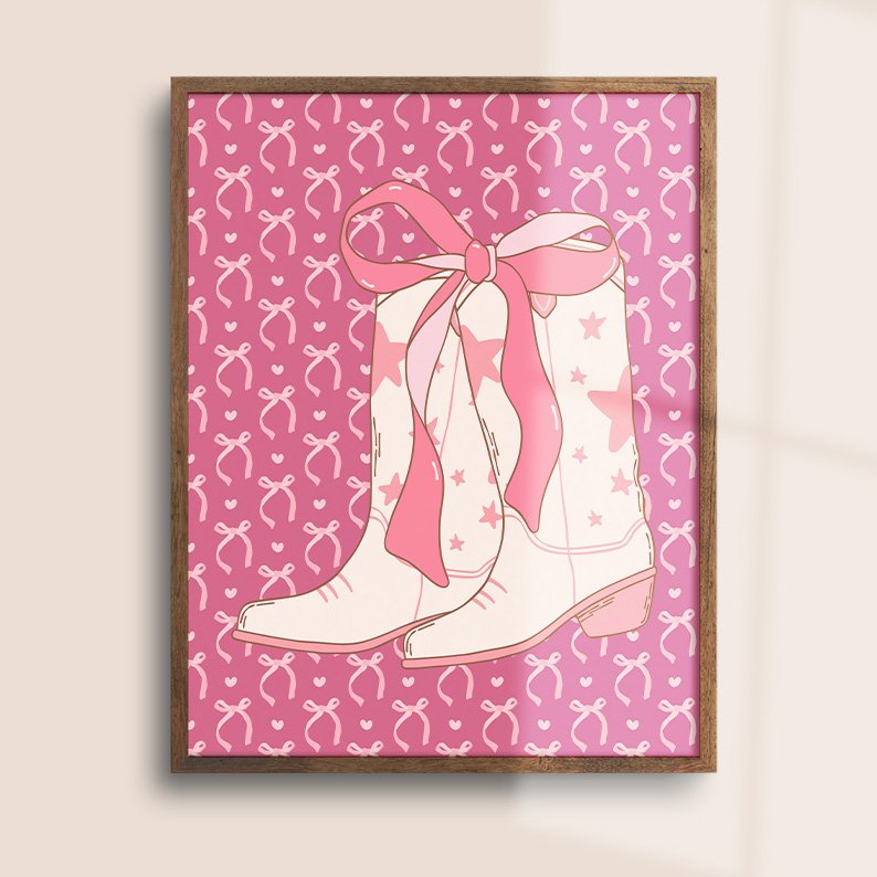 Cowgirl Boots with Pink Ribbon Coquette Art Print product image (22)