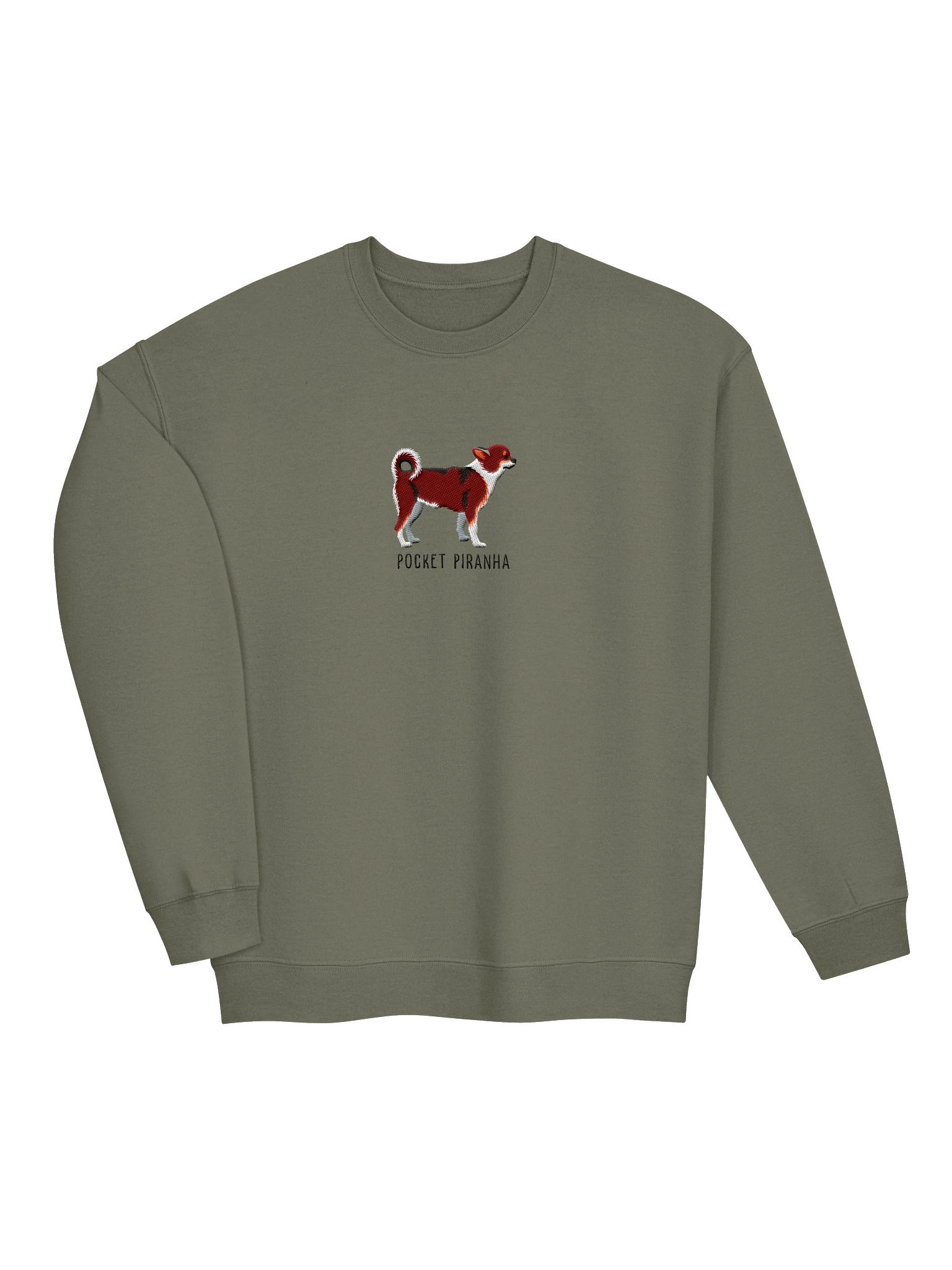 Pocket Piranha Sweatshirt (Embroidered) of a Chihuahua(Chocolate Tricolor) product image (3)