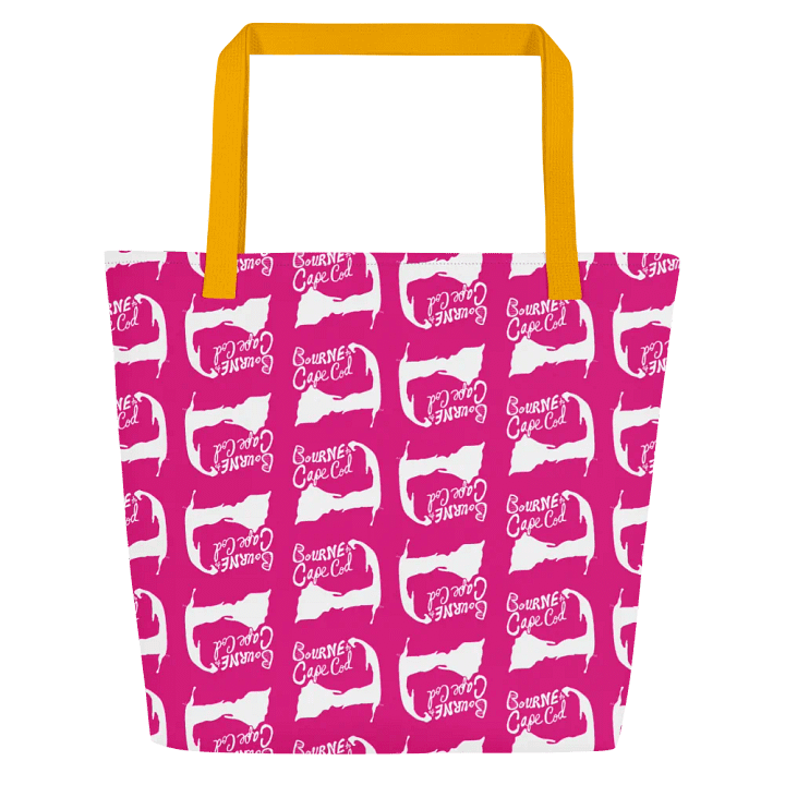 BOURNE to Cape Cod™ | Large Tote Bag with Pocket | Coastal Classic | All-Over Logo Print | White Logo Repeat on Vibrant Pink product image (2)