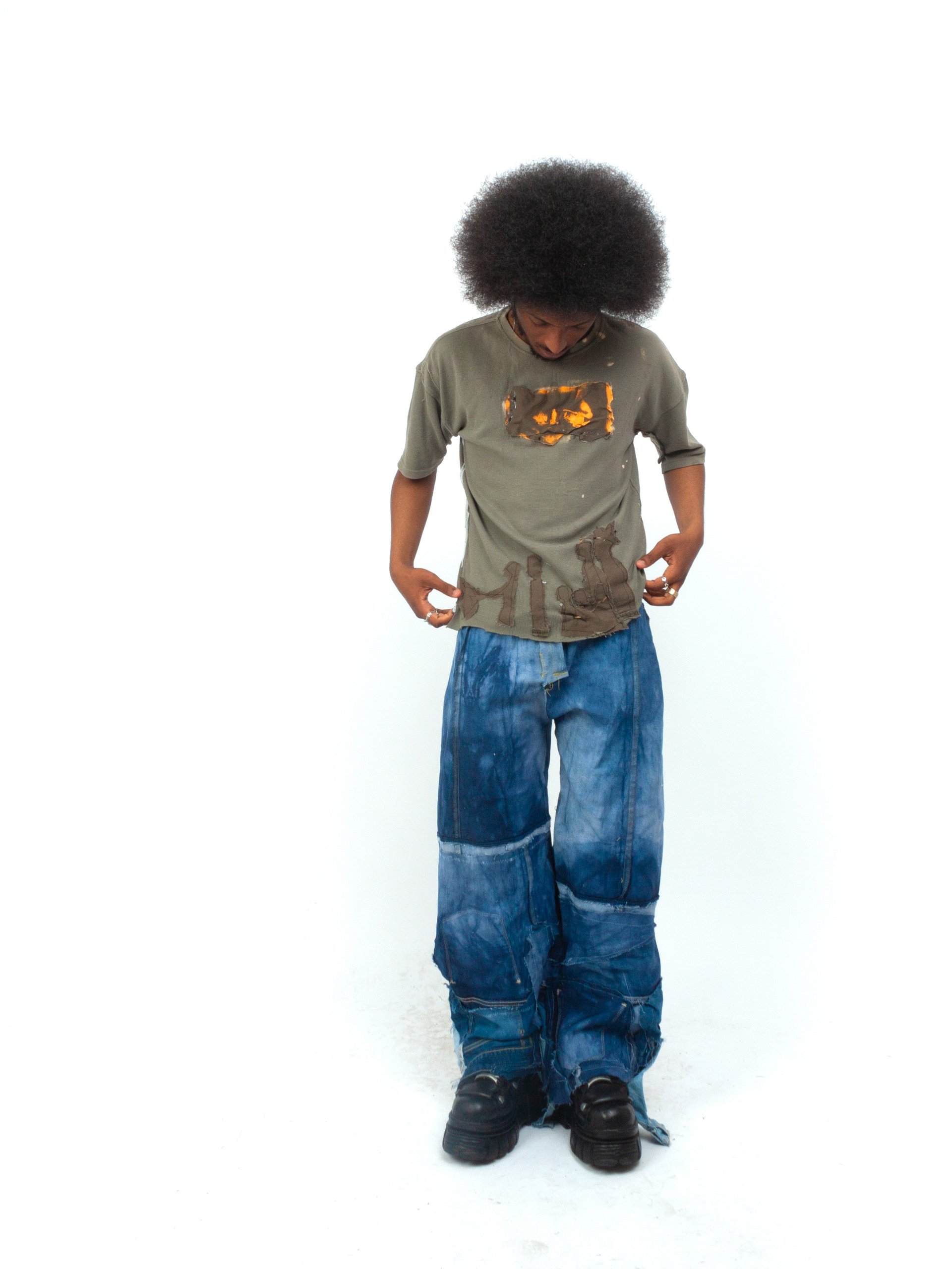 Blue Panel Patchwork Denim Trousers – 32 product image (3)
