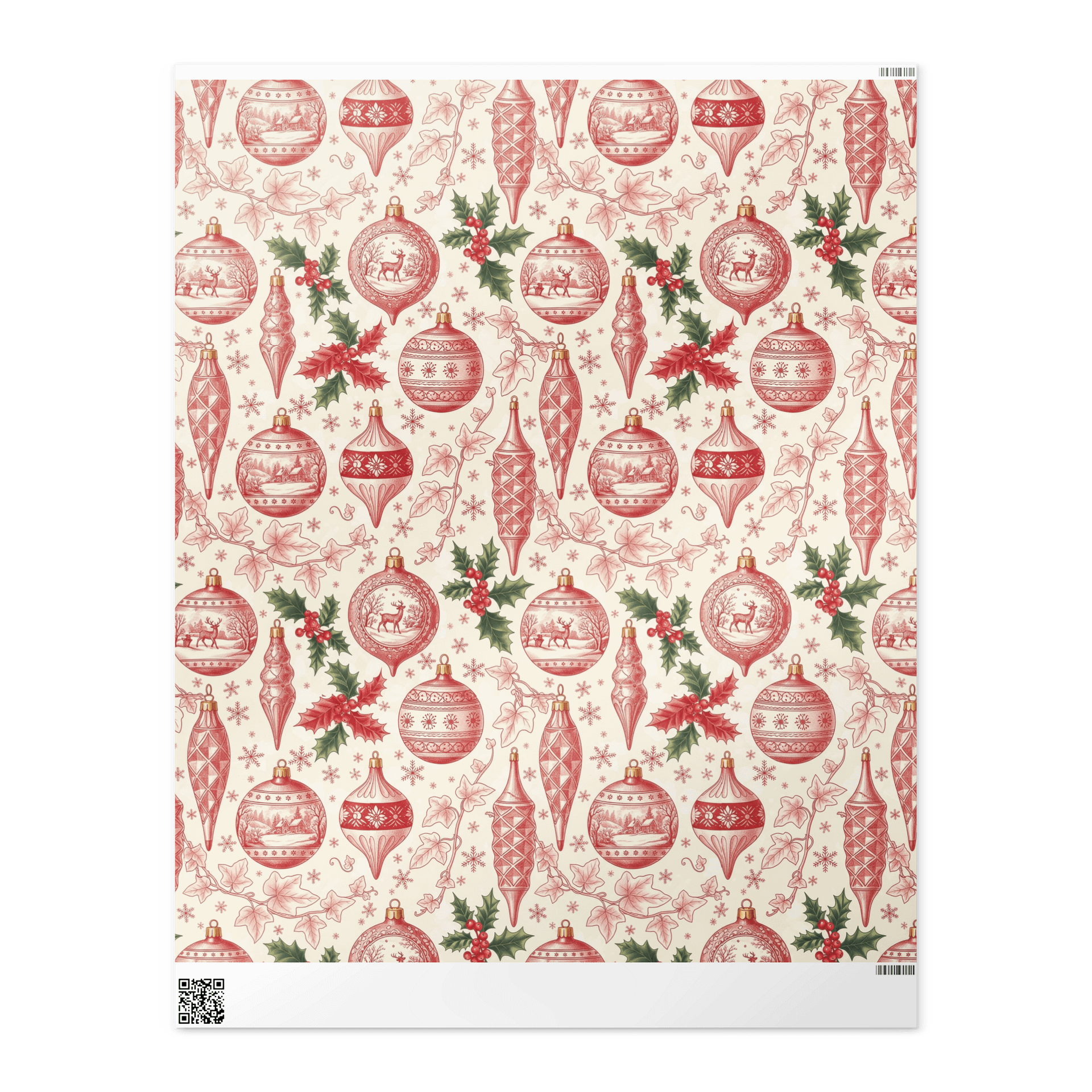 Vintage Christmas Ornaments Red Toile Chinoiserie Wrapping Paper product image (2)