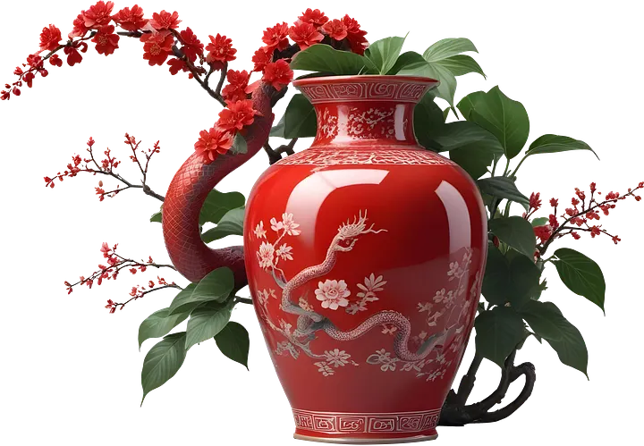 Chinese Art – Red Vase with Snake Motif PNG product image (1)