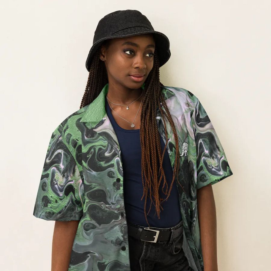 Metallic Green Fluid Acrylic Buttoned Shirt product image (3)