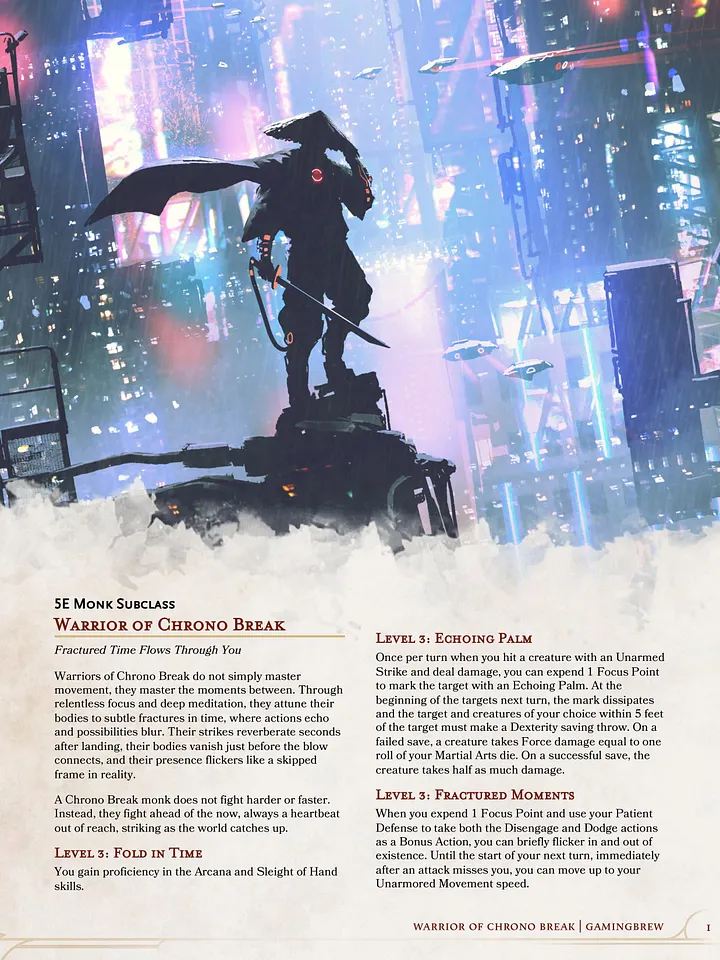 Warrior of Chrono Break | 5E 24 Monk Subclass product image (2)
