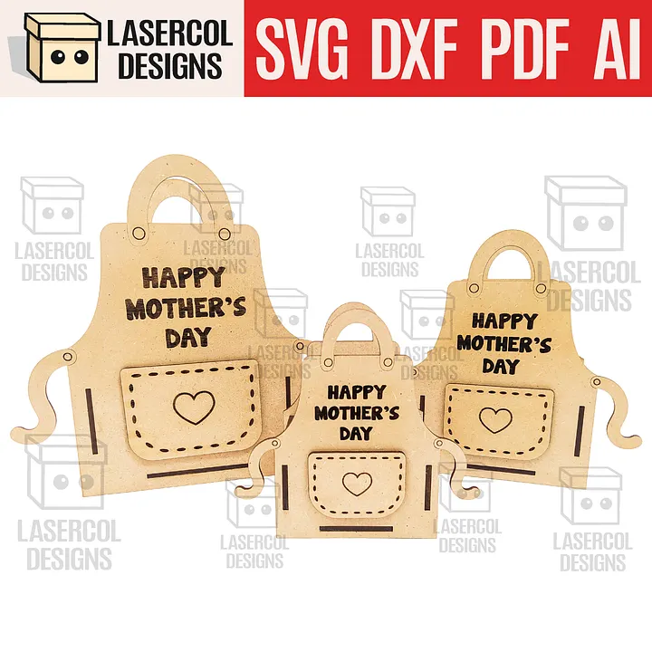 Mother's Day Gift Basket (3 Sizes) Apron Shaped Basket - Laser Cut Files product image (1)