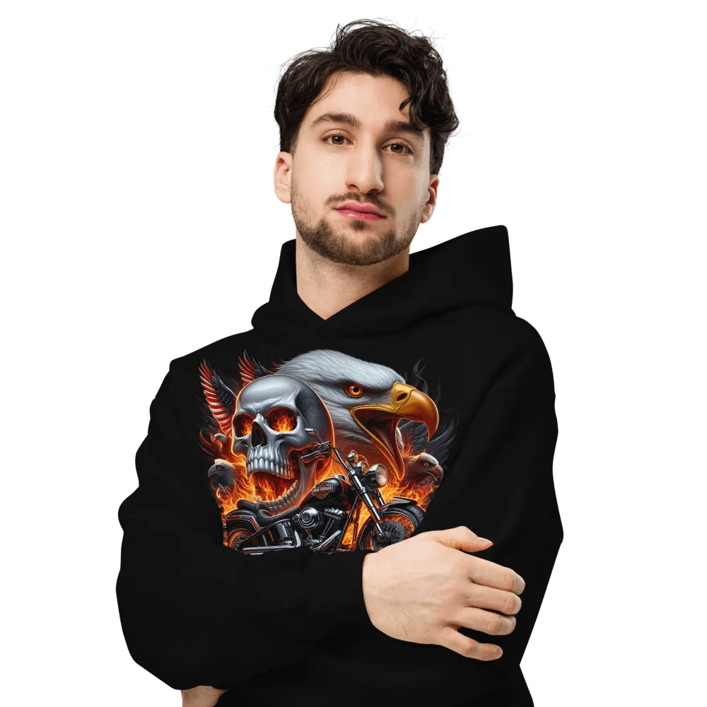 Eagle Skull Motorcycle Oversized Hoodie #2 product image (6)