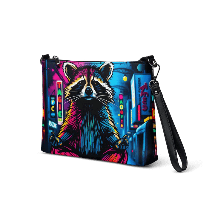 faux leather Neon City Raccoon All-Over Print Crossbody Bag product image (2)