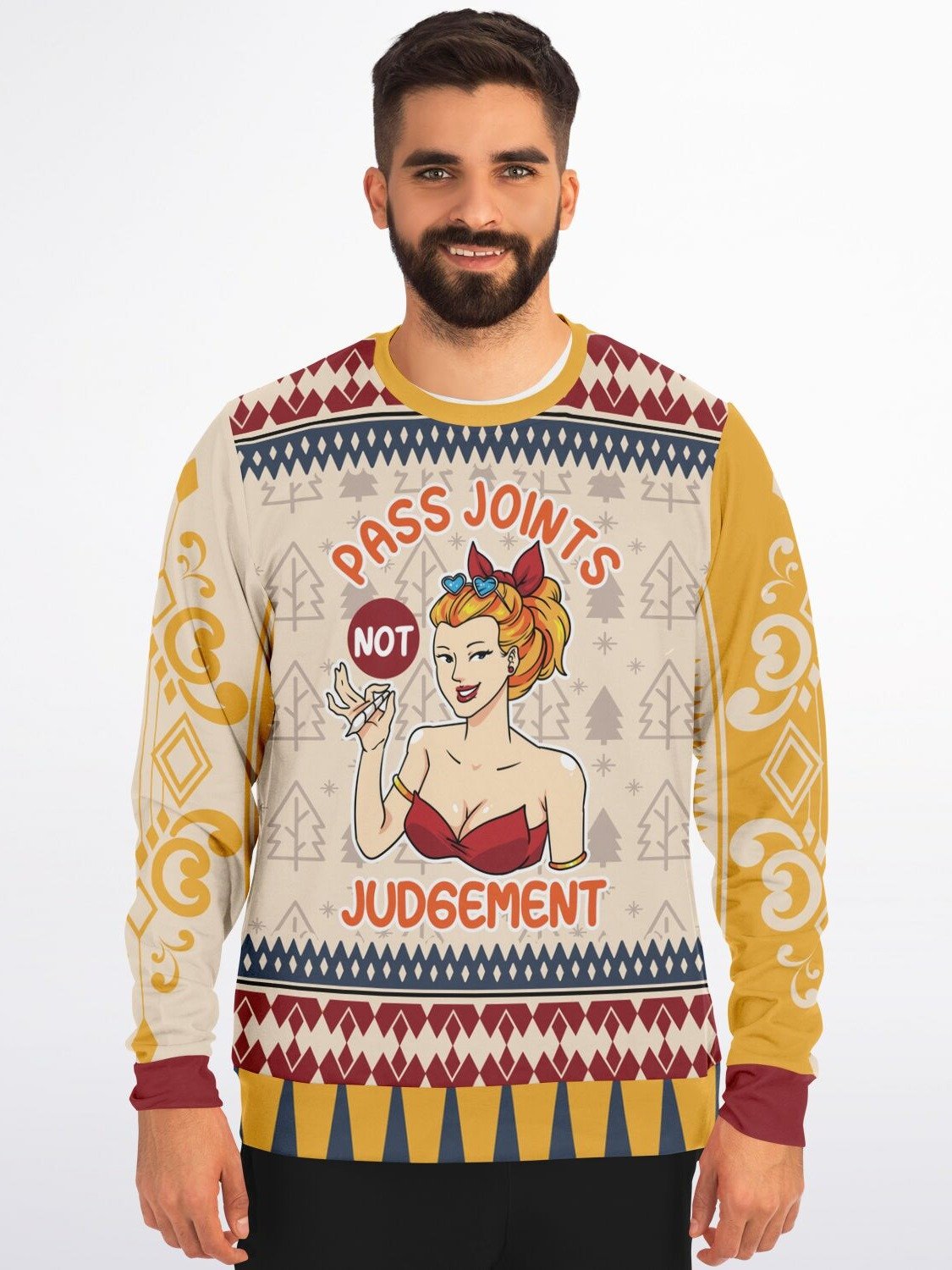 "Pass Joints Not Judgement" Sweatshirt | Retro Stoner Holiday Sweater | 420 Christmas Party Outfit product image (1)