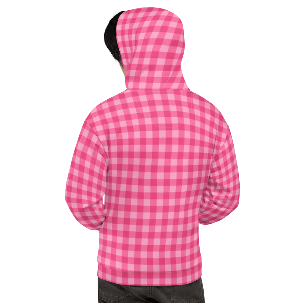 Bright Pink Checkered Plaid Hoodie product image (9)
