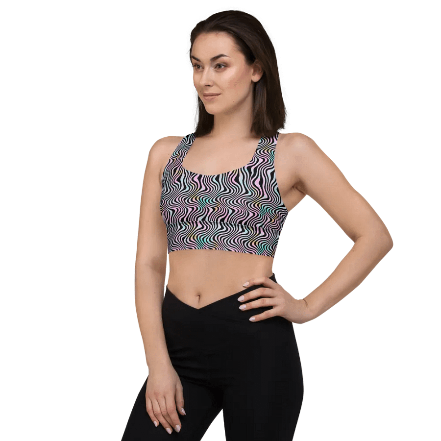 longline sports bra in wavy pink black and Turquoise design product image (4)