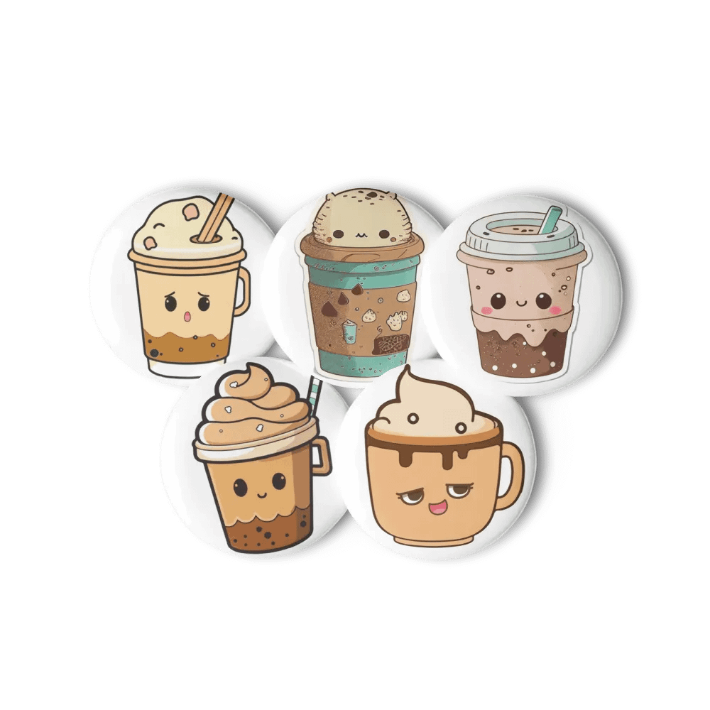 Sleepy Cute Coffee Cup Pin Button Set product image (11)