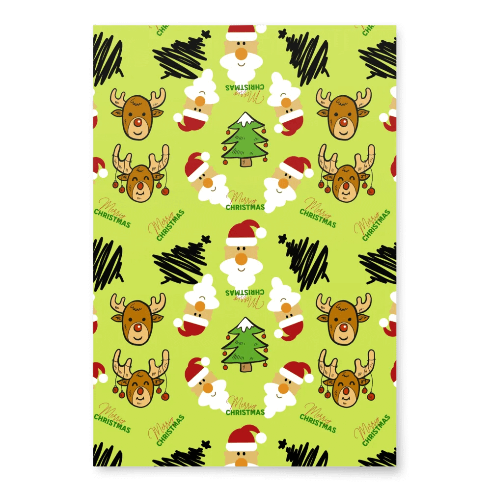 Reindeer, Santa, Christmas Tree Wrapping Paper - Green product image (4)