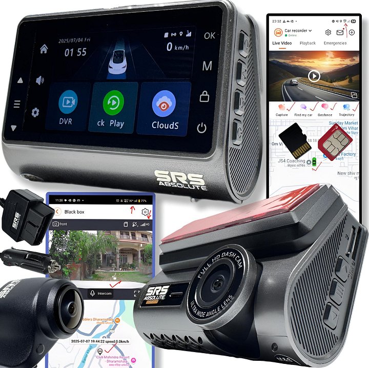 SRS ABSOLUTE Plug/Play 3K 4G Dash Cam| GPS+Live Video Record/Download/Playback/Calling/Zoom| GeoFence TimeLapse|PIP WI-FI HotSpot| G-Sensor/Motion Sensor|1TB MicroSD support-S44GCO product image (1)