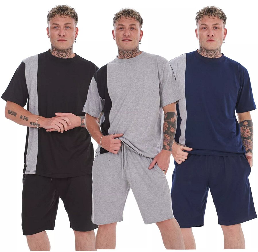 Mens Contrast Panel T-Shirt & Shorts Set Summer Tracksuit 2 Piece loungewear product image (4)