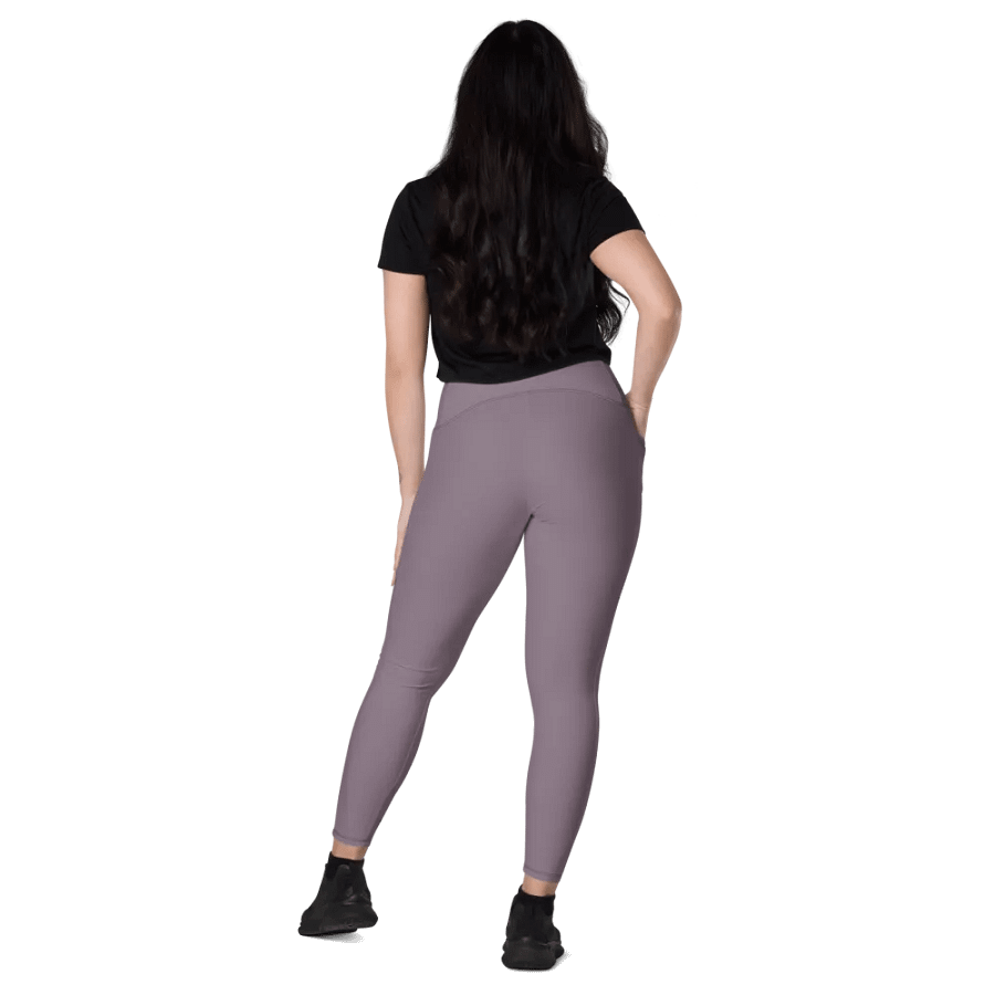 Plain Faded Orchid Grey Soft Summer Women's High Waisted Premium Crossover Leggings with Pockets by Treasure Pie product image (8)