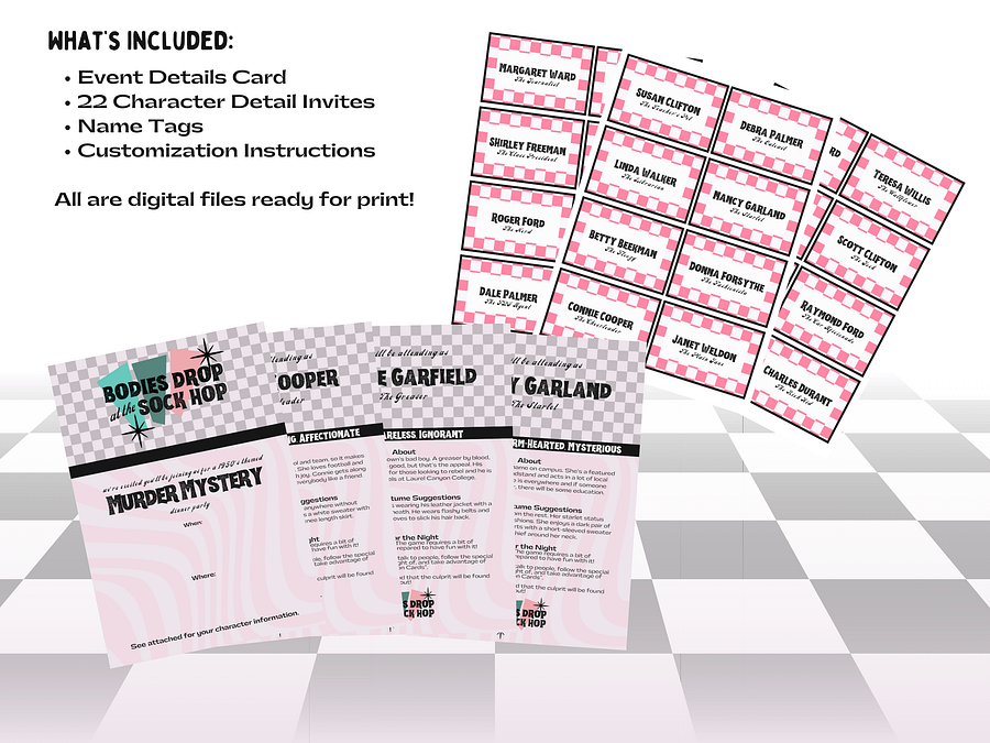 Bodies Drop at the Sock Hop - A 1950s Sock Hop Murder Mystery - Invitations Add-On product image (2)