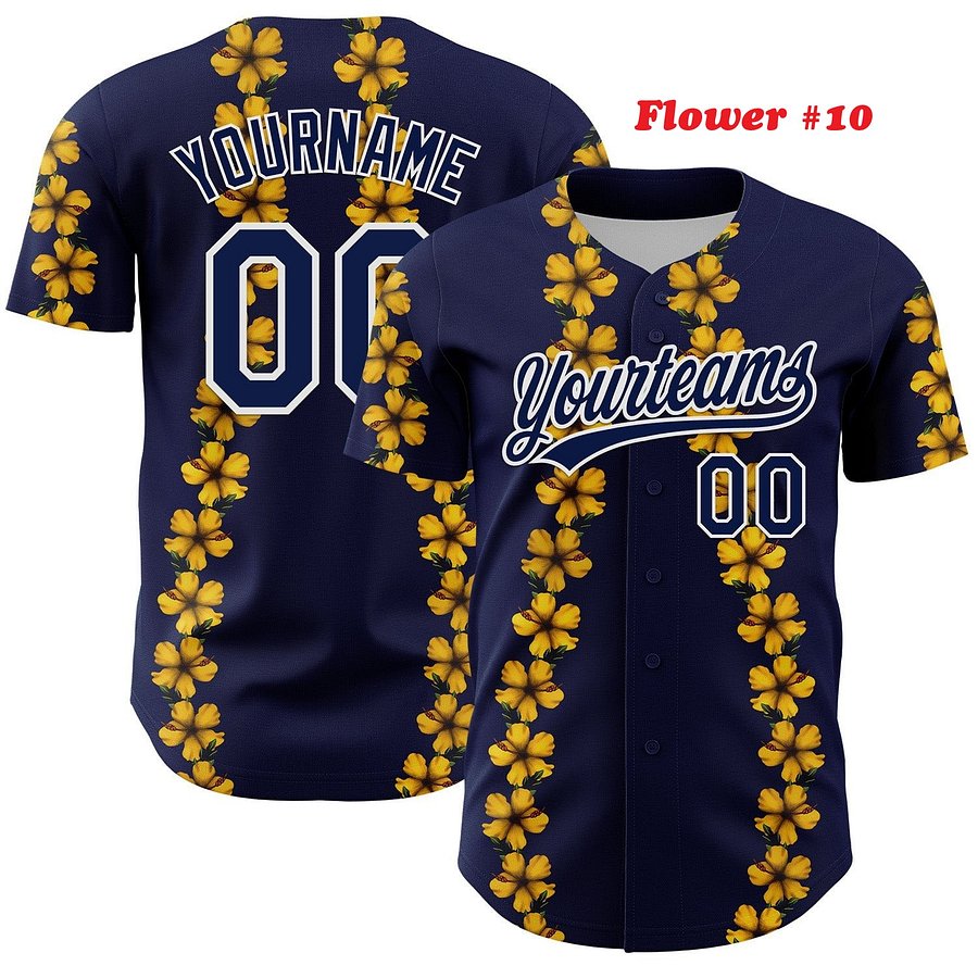 Authentic Baseball Jersey, Custom Baseball Jersey, Personalized Sport Jersey, Hawaiian Colorful, Multi Beautiful Flowers, Number product image (188)
