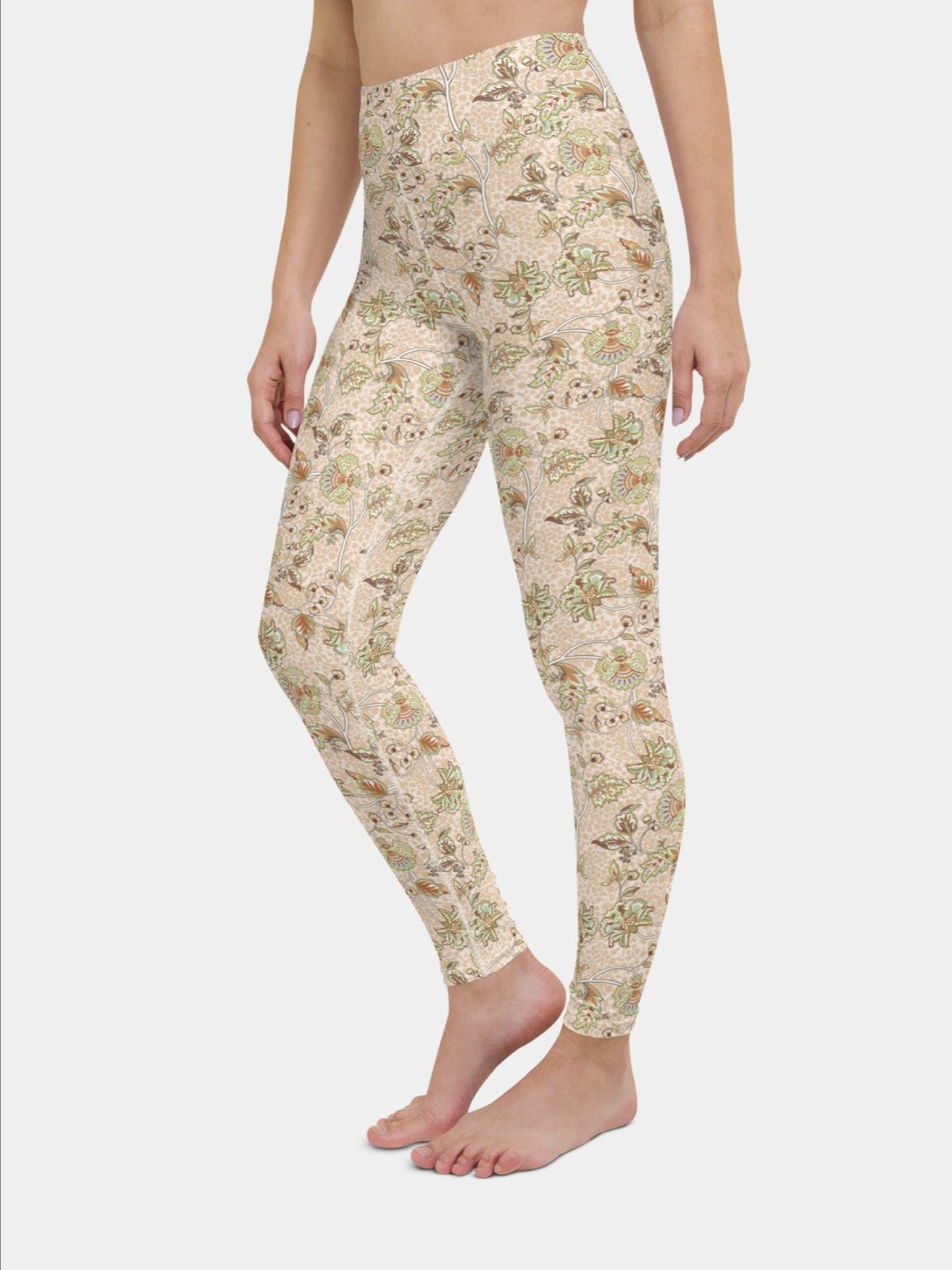 High-Waisted Leggings "Elegant Neutral Beige Chintz" product image (5)