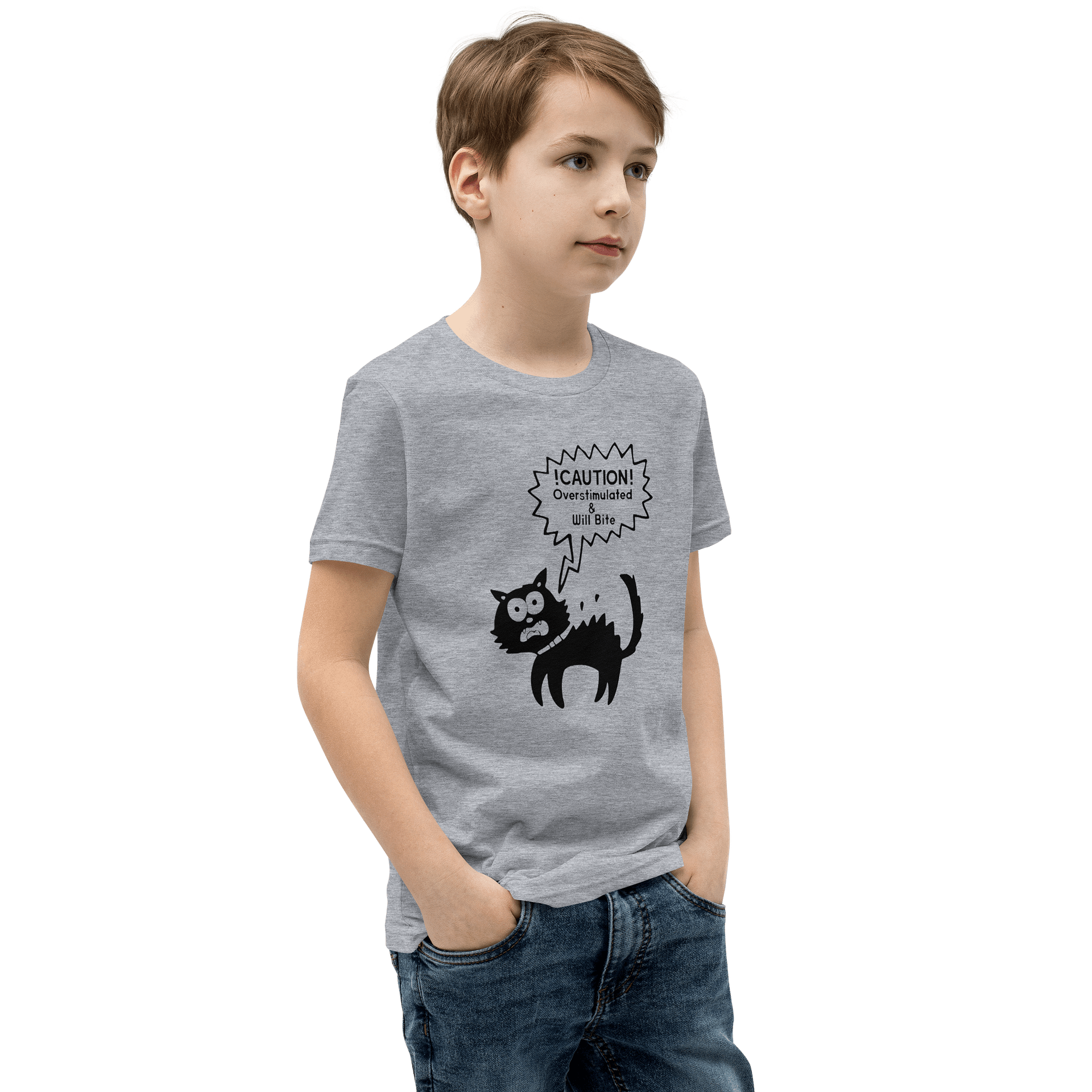 CAUTION OVERSTIMULATED CAT YOUTH TEE product image (26)