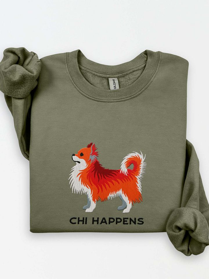 Chi Happens Sweatshirt (Embroidered) of a Longhaired Chihuahua(Red) product image (1)