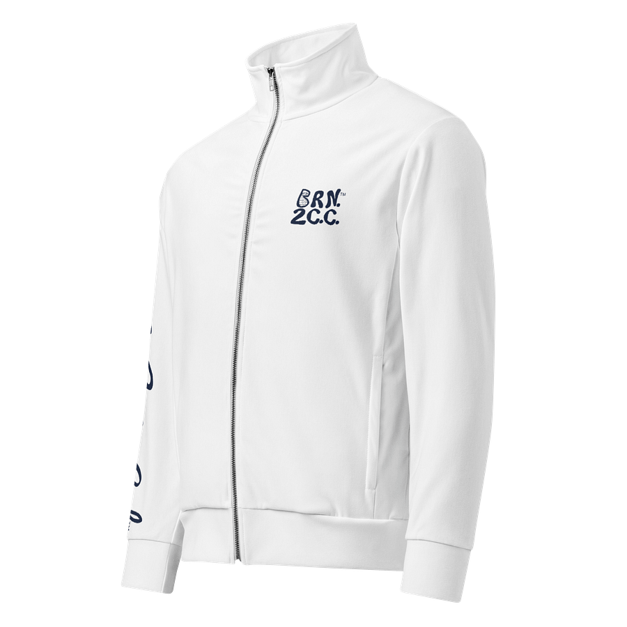 All-Over Print Recycled Track Jacket | Coastal Chill Meets Street Thrill | BOURNE to Cape Cod™ + BRN.2C.C.™ | Navy Blue Logos product image (1)