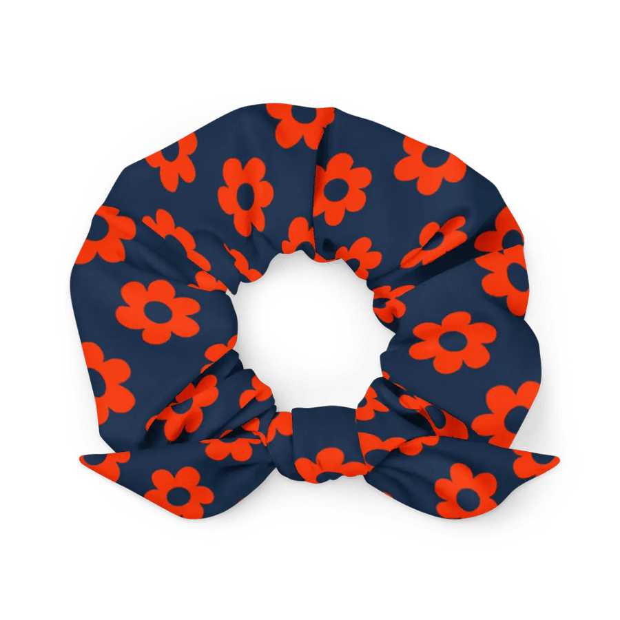 Orange and Midnight Blue Fan Flower Scrunchie with Bow product image (1)