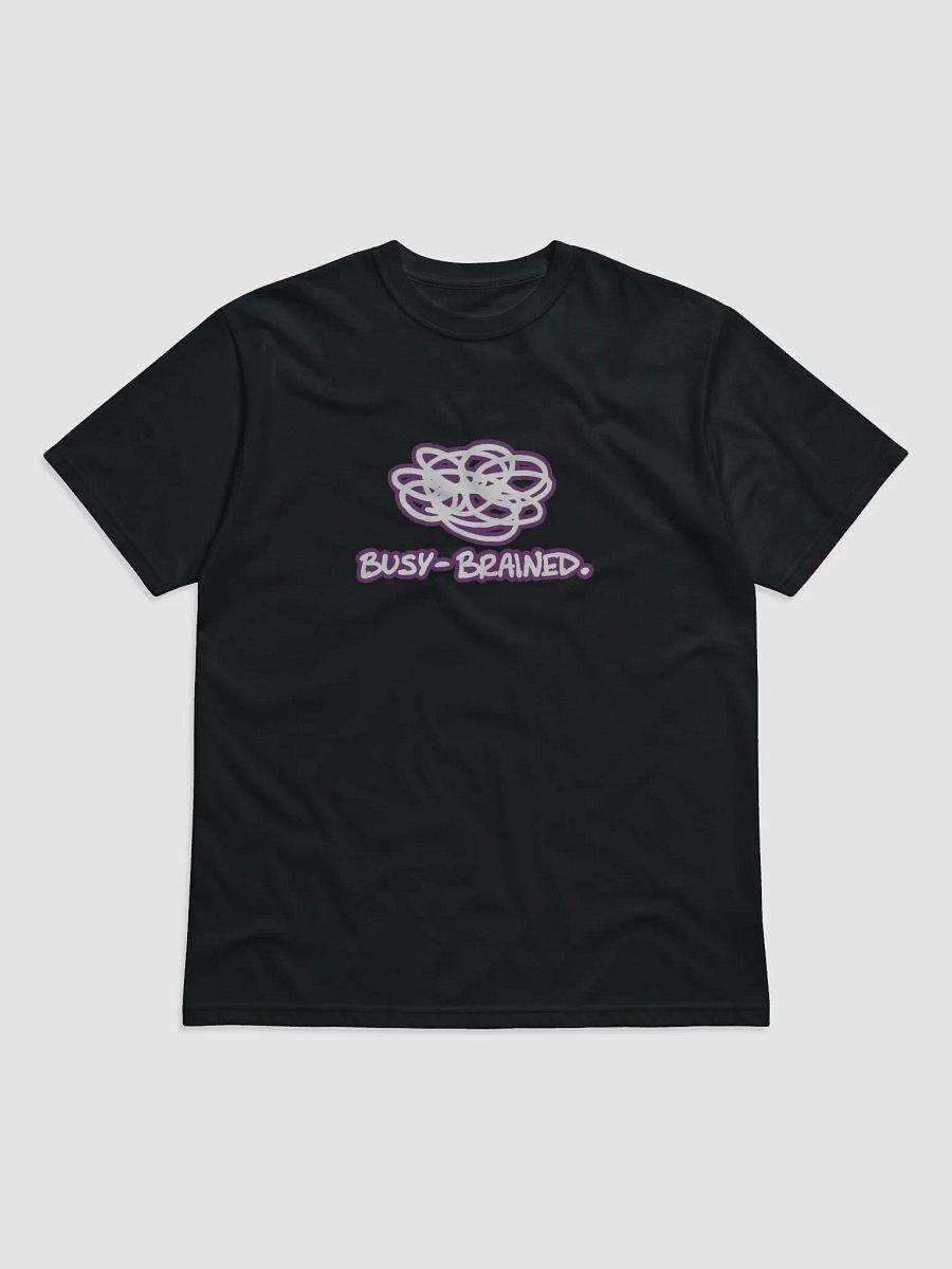 BUSY-BRAINED (lined design, #763D7D) unisex eco tee product image (1)
