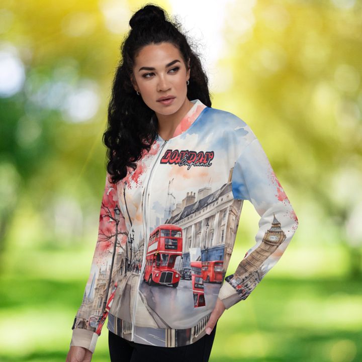 London England Watercolor All Over Print Bomber Jacket product image (2)