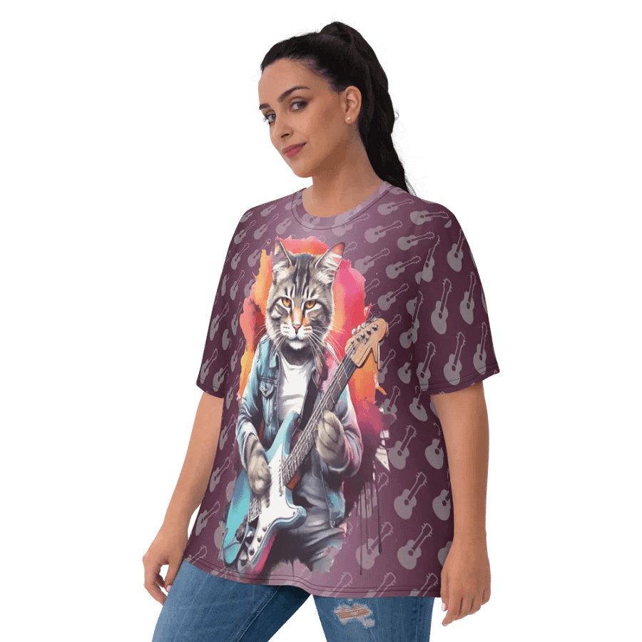 Cool Cat Play Guitar All Over Print T-shirt product image (10)