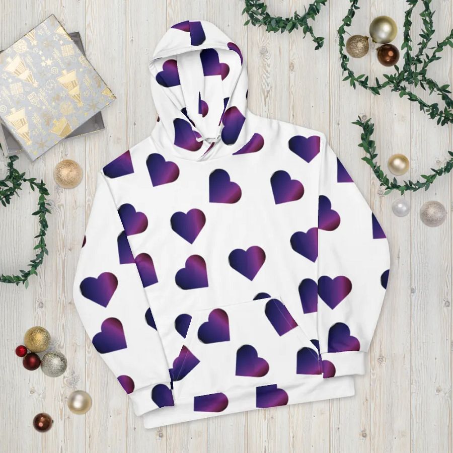 Abstract Love Pattern Purple Hearts on a White Background Unisex Pull On Hoodie product image (10)