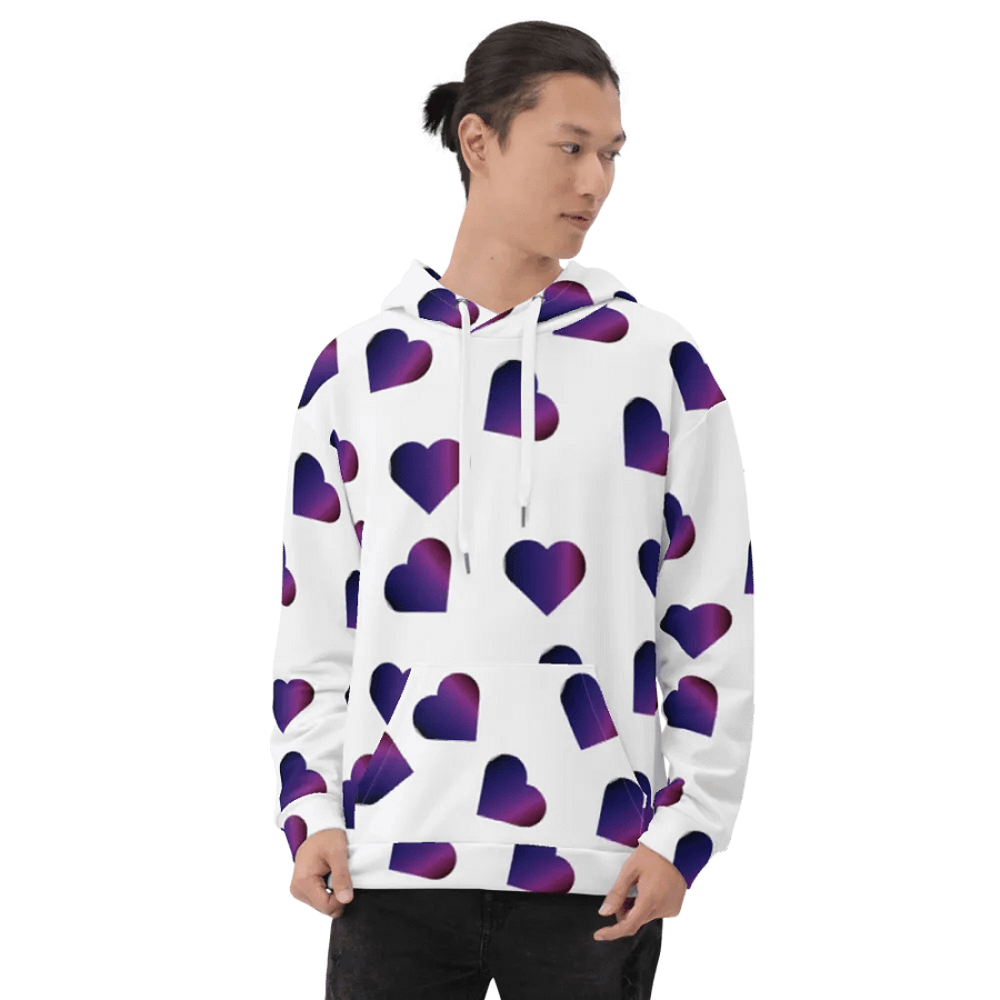 Abstract Love Pattern Purple Hearts on a White Background Unisex Pull On Hoodie product image (8)