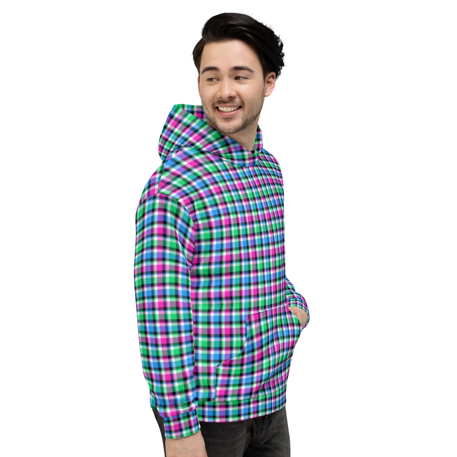 Magenta, Bright Green, and Blue Plaid Hoodie product image (5)