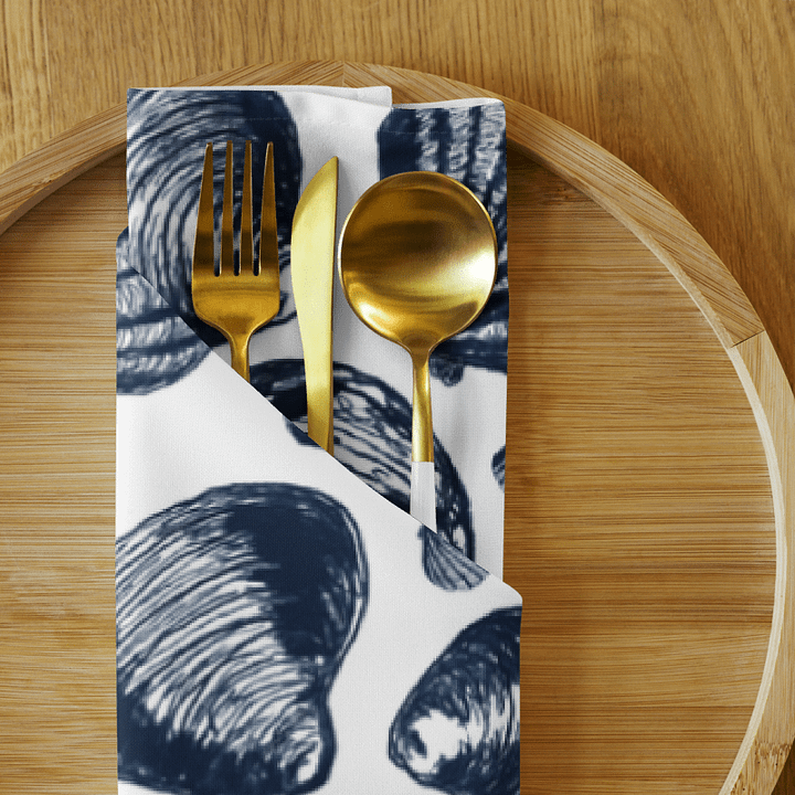 New England Tidal Treasures | Seashell Napkin Set | Monique Faella Designs™ | Dark Blue on White product image (1)