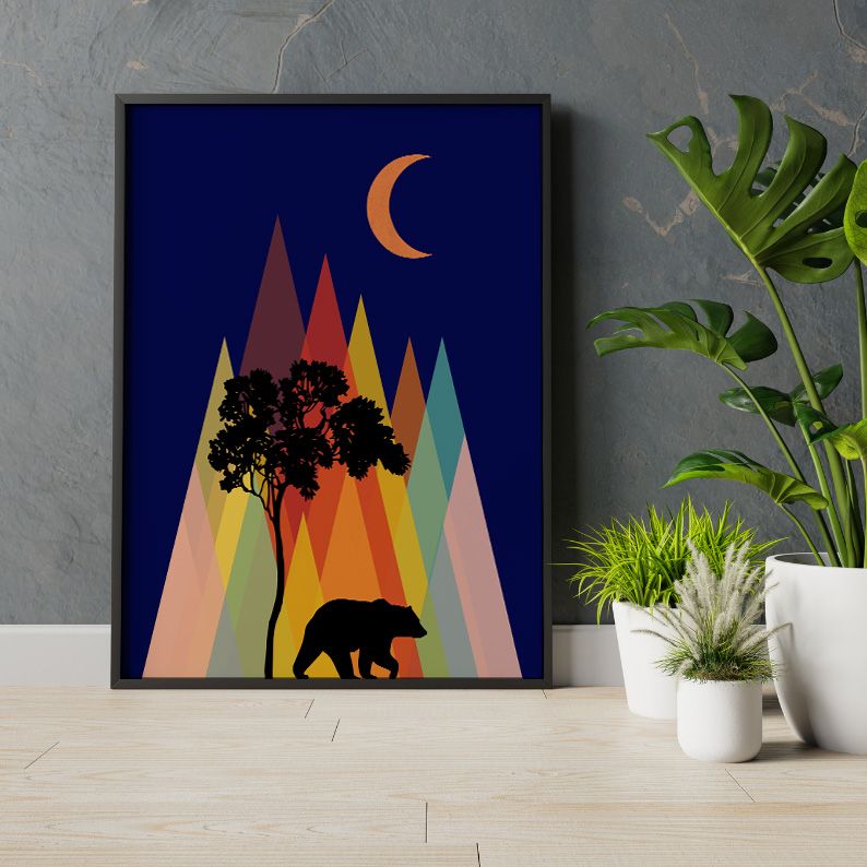 Bear Under The Moon Modern Geometric Art Print product image (7)