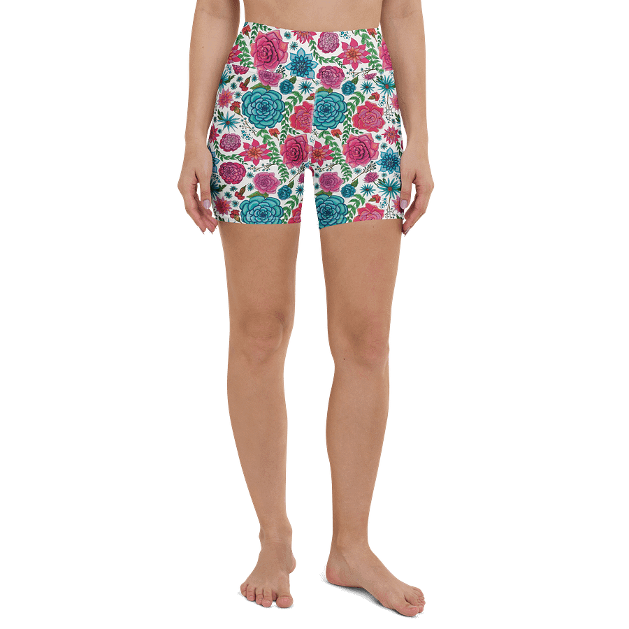 Bold Blooms on Dark Blue | All-Over Print Yoga Shorts | with Inside Pocket MONIQUE FAELLA DESIGNS™ | Beachy & Bold Activewear product image (3)