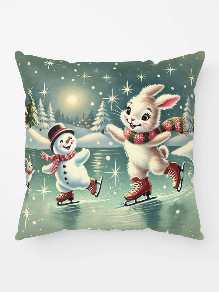 Bunny Rabbit and Snowman in a Winter Wonderland Pillow product image (1)